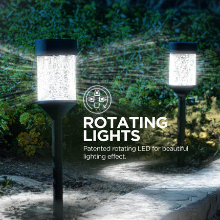 Home Zone Security Black Outdoor Solar Pathway Light - 5000K Crackle Glass Rotating LED Path Lights for Walkway, Yard, & Garden (2 Pack)