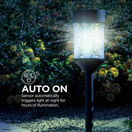 Home Zone Security Black Outdoor Solar Pathway Light - 5000K Crackle Glass Rotating LED Path Lights for Walkway, Yard, & Garden (2 Pack)