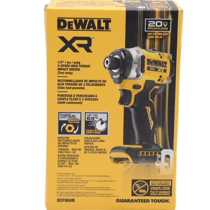 DeWalt 20V MAX XR 1/4 Inch Cordless Impact Driver, Bare Tool Only (DCF860B)