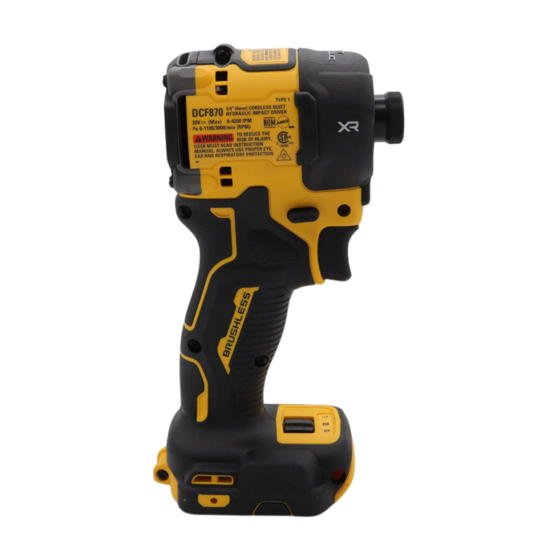 DeWalt DCF870B 20V Compact Cordless Quiet Hydraulic Impact Driver – 1/4″ Hex, 500 in-lb Torque, 0-3000 RPM, 4200 IPM, LED, Low Noise (Tool-Only)