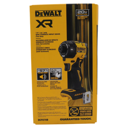 DeWalt DCF870B 20V Compact Cordless Quiet Hydraulic Impact Driver – 1/4″ Hex, 500 in-lb Torque, 0-3000 RPM, 4200 IPM, LED, Low Noise (Tool-Only)