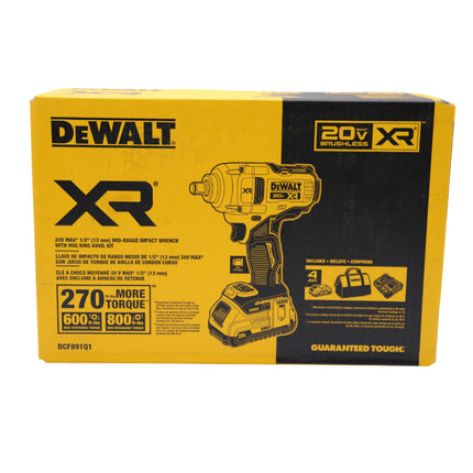 DEWALT DCF891Q1 20V MAX XR 1/2" Mid-Range Impact Wrench Kit (400 ft-lbs) – Brushless Motor, 3-Speed, IP54 Rated, Includes Battery, Charger & Case