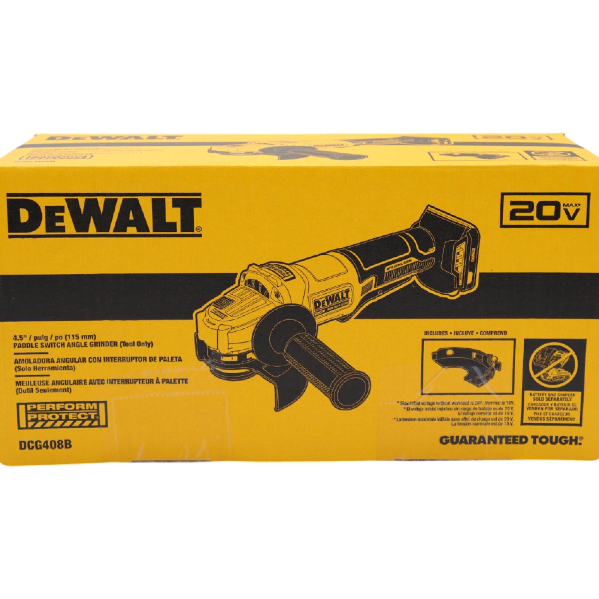DEWALT 20V MAX Cordless 4-1/2 in. Paddle-Switch Grinder, Brushless, 9,000 RPM, Perform & Protect Features, Bare Tool Only (DCG408B)