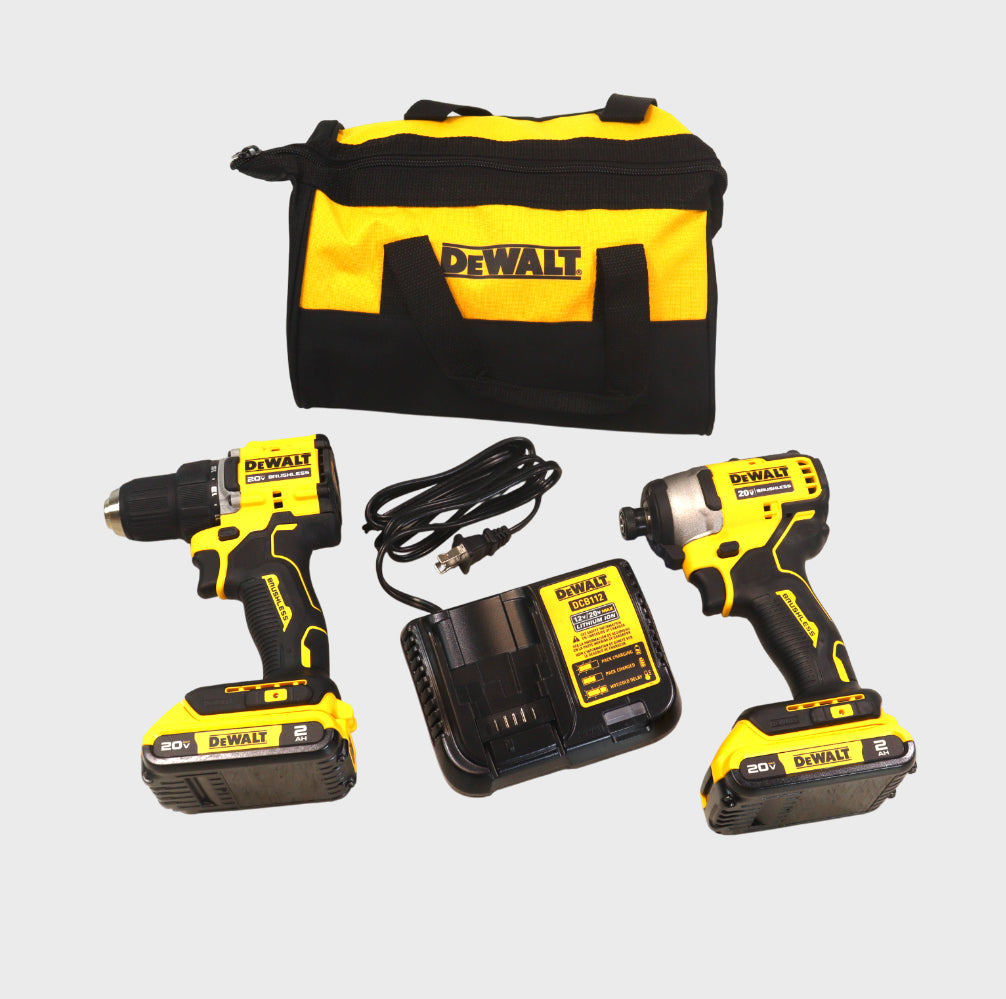 DEWALT DCK225D2 ATOMIC 20V MAX Brushless Compact Drill/Driver & Impact Driver Combo Kit with (2) 2.0Ah Batteries, Charger & Bag