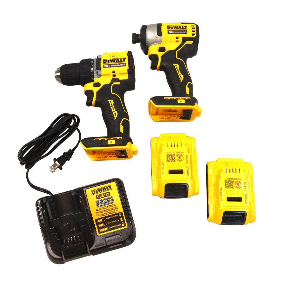 DEWALT DCK225D2 ATOMIC 20V MAX Brushless Compact Drill/Driver & Impact Driver Combo Kit with (2) 2.0Ah Batteries, Charger & Bag