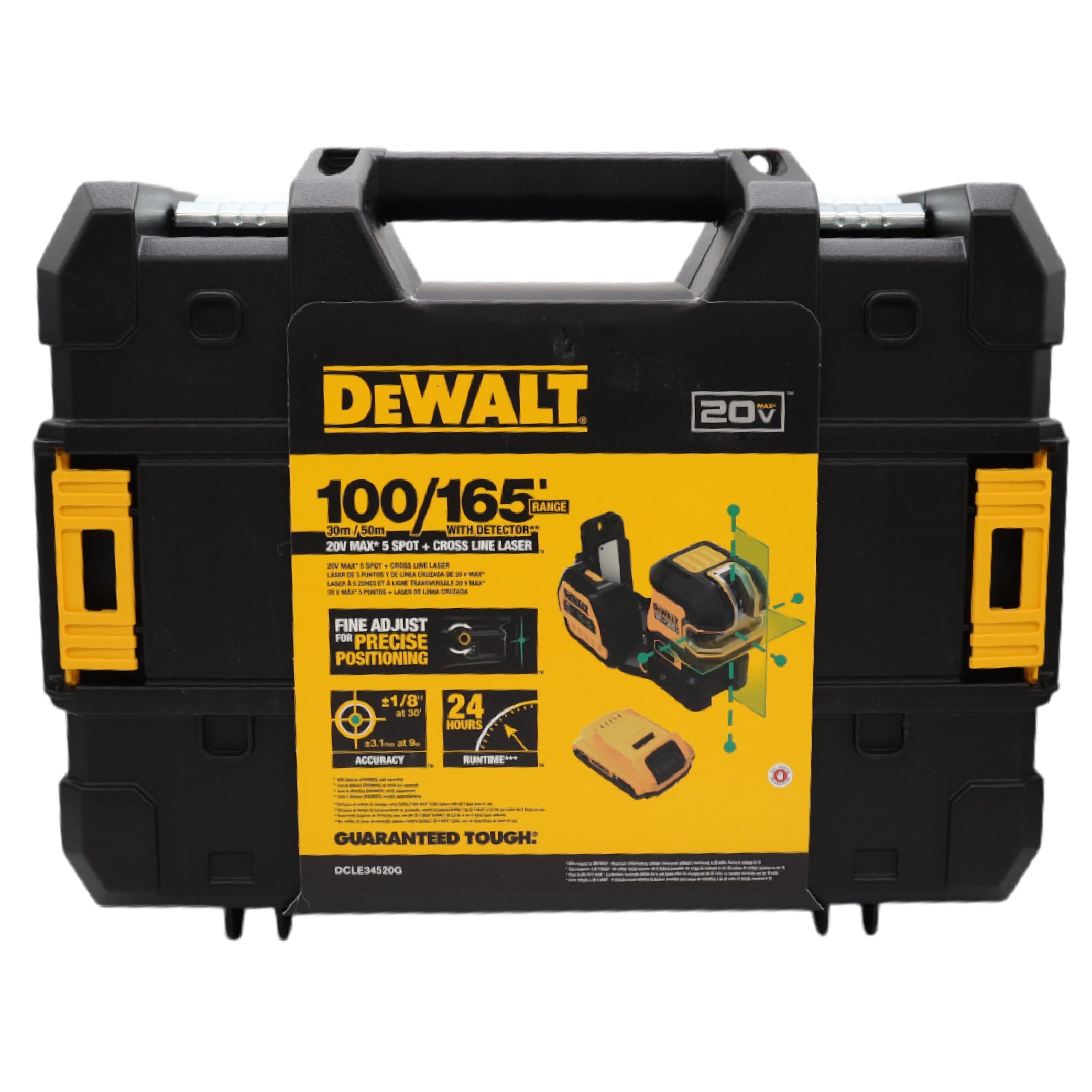 DEWALT DCLE34520G 20V/12V MAX Green Beam Laser Level Kit – Cross Line & 5-Point Laser, Self-Leveling, ±1/8" Accuracy at 30ft, Rechargeable Battery, Hard Case Included