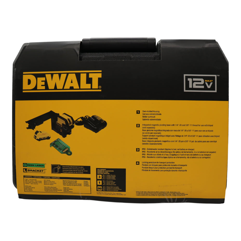 DEWALT 12V MAX 5-Spot and Cross Line Green Beam Laser Level, Cordless, Rechargeable, Professional-Grade with 360-Degree Accuracy (DW0825LG)