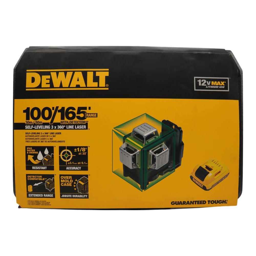 DEWALT 12V MAX 3 x 360 Green Line Laser Level, Cordless, Rechargeable (DW089LG)