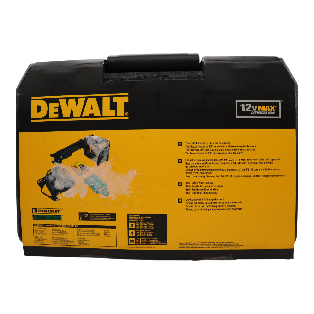 DEWALT 12V MAX 3 x 360 Green Line Laser Level, Cordless, Rechargeable (DW089LG)