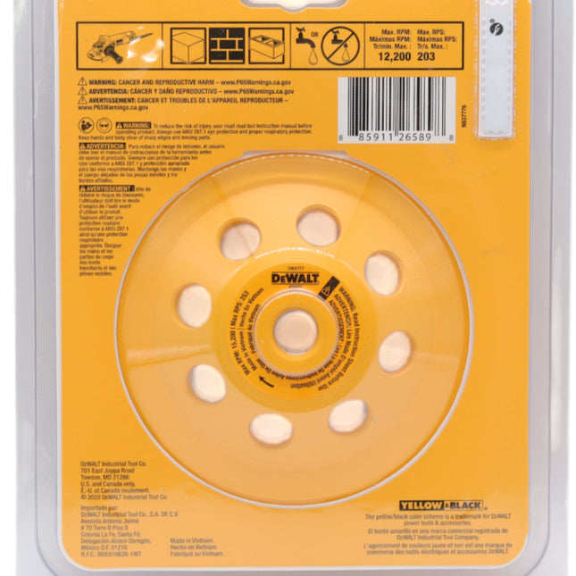 DEWALT DW4777 5-Inch Double Row Diamond Cup Grinding Wheel for Concrete, Masonry, and Stone – Fits 5/8"-11 Arbor Angle Grinders