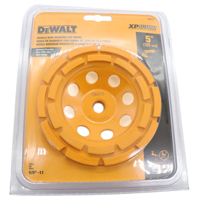 DEWALT DW4777 5-Inch Double Row Diamond Cup Grinding Wheel for Concrete, Masonry, and Stone – Fits 5/8"-11 Arbor Angle Grinders