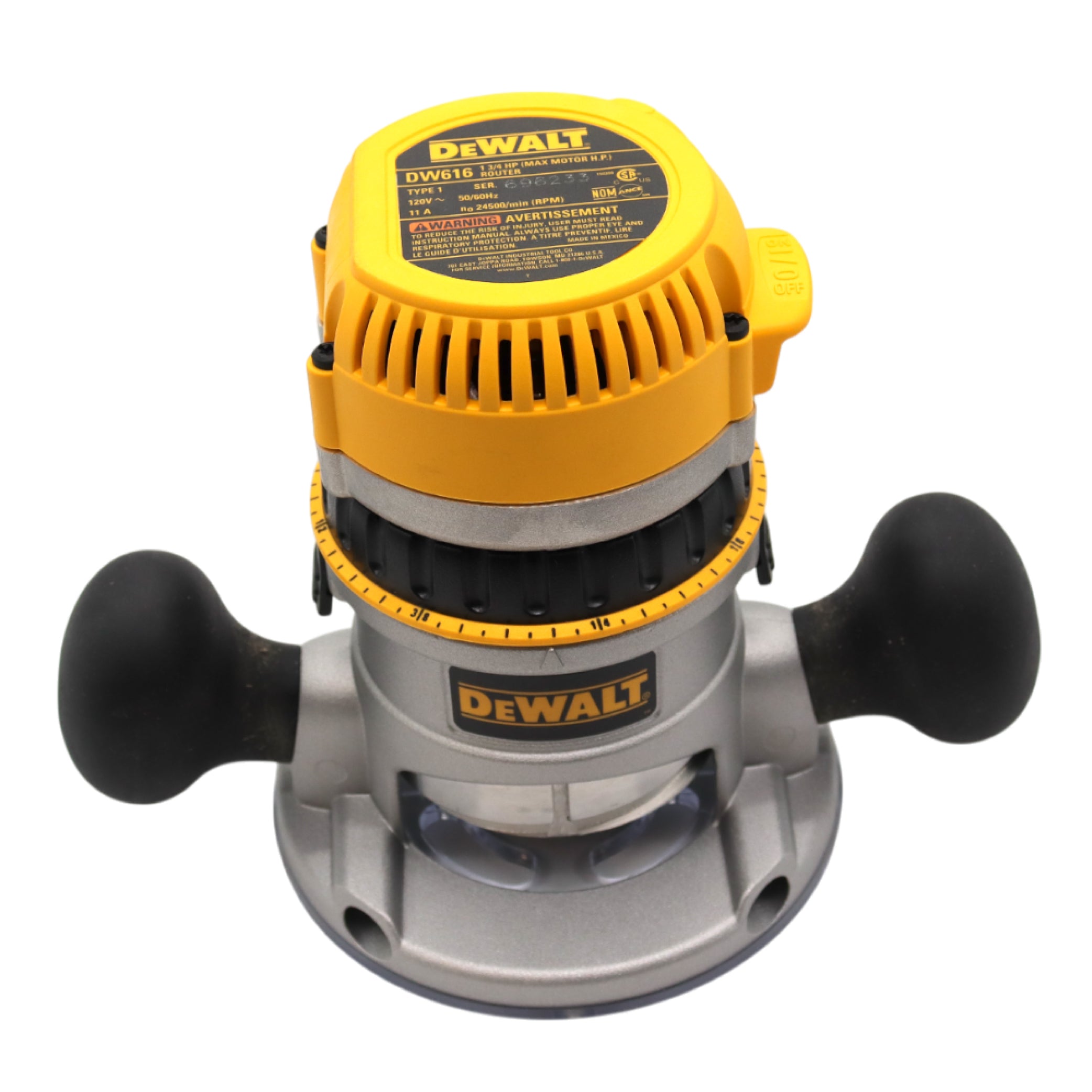 DEWALT DW616 1-3/4 HP Fixed Base Router – 11 Amp Motor, Variable Speed 8,000-24,000 RPM, 1/4" & 1/2" Collet Capacity, Precision Depth Adjustment – Ideal for Woodworking & Edge Profiling