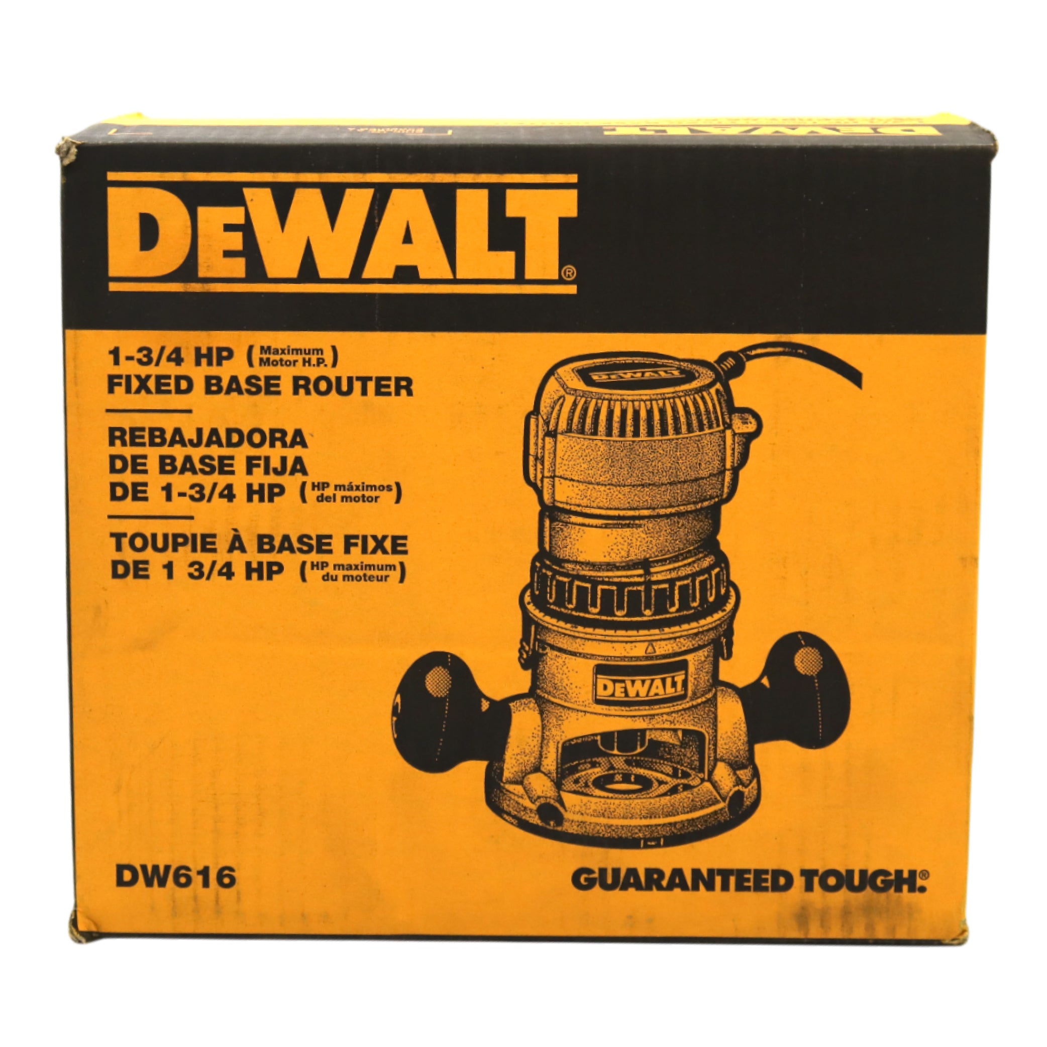 DEWALT DW616 1-3/4 HP Fixed Base Router – 11 Amp Motor, Variable Speed 8,000-24,000 RPM, 1/4" & 1/2" Collet Capacity, Precision Depth Adjustment – Ideal for Woodworking & Edge Profiling