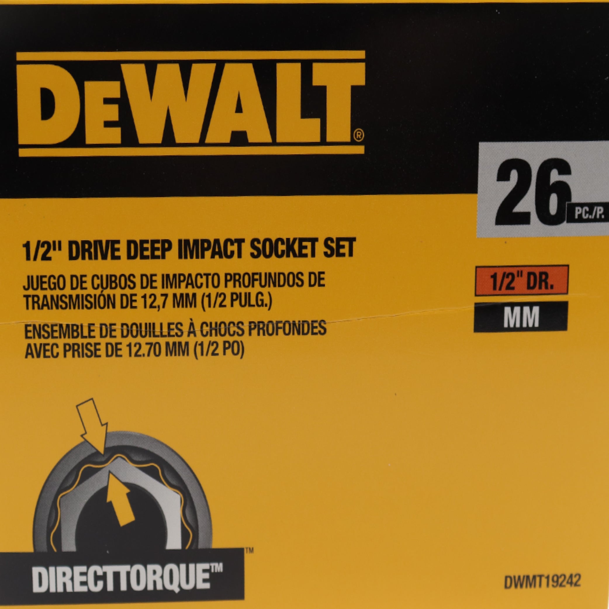 DEWALT DWMT19242 26-Piece 1/2" Drive Impact Deep Socket Set - Professional Grade Chrome Vanadium Steel Sockets
