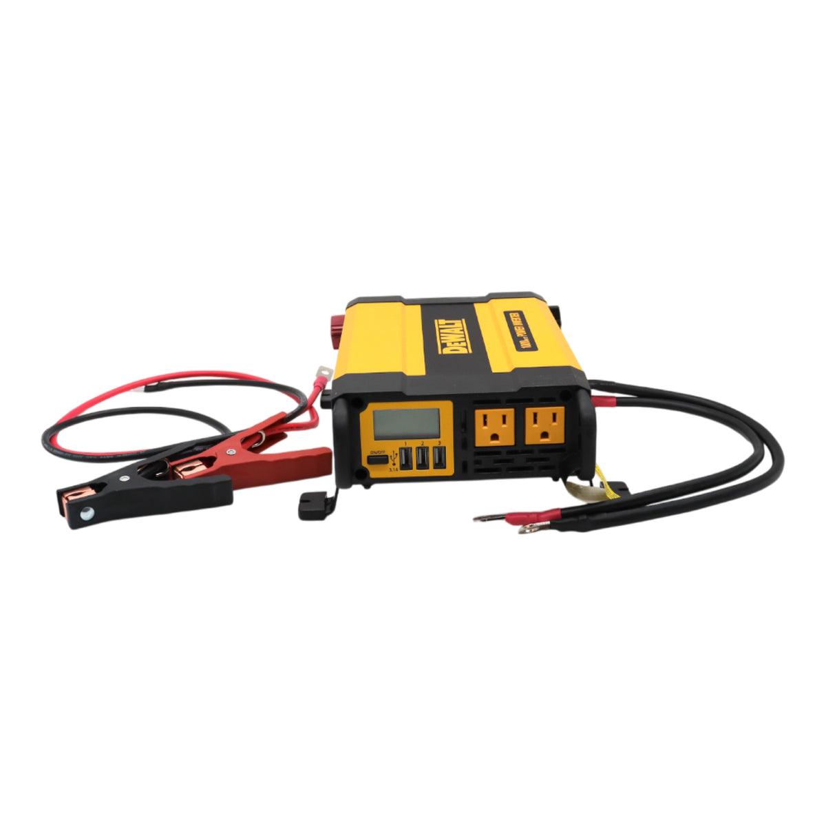 DEWALT DXAEPI1000 Power Inverter 1000W Car Converter with LCD Display: Dual 120V AC Outlets, 3.1A USB Ports, Battery Clamps