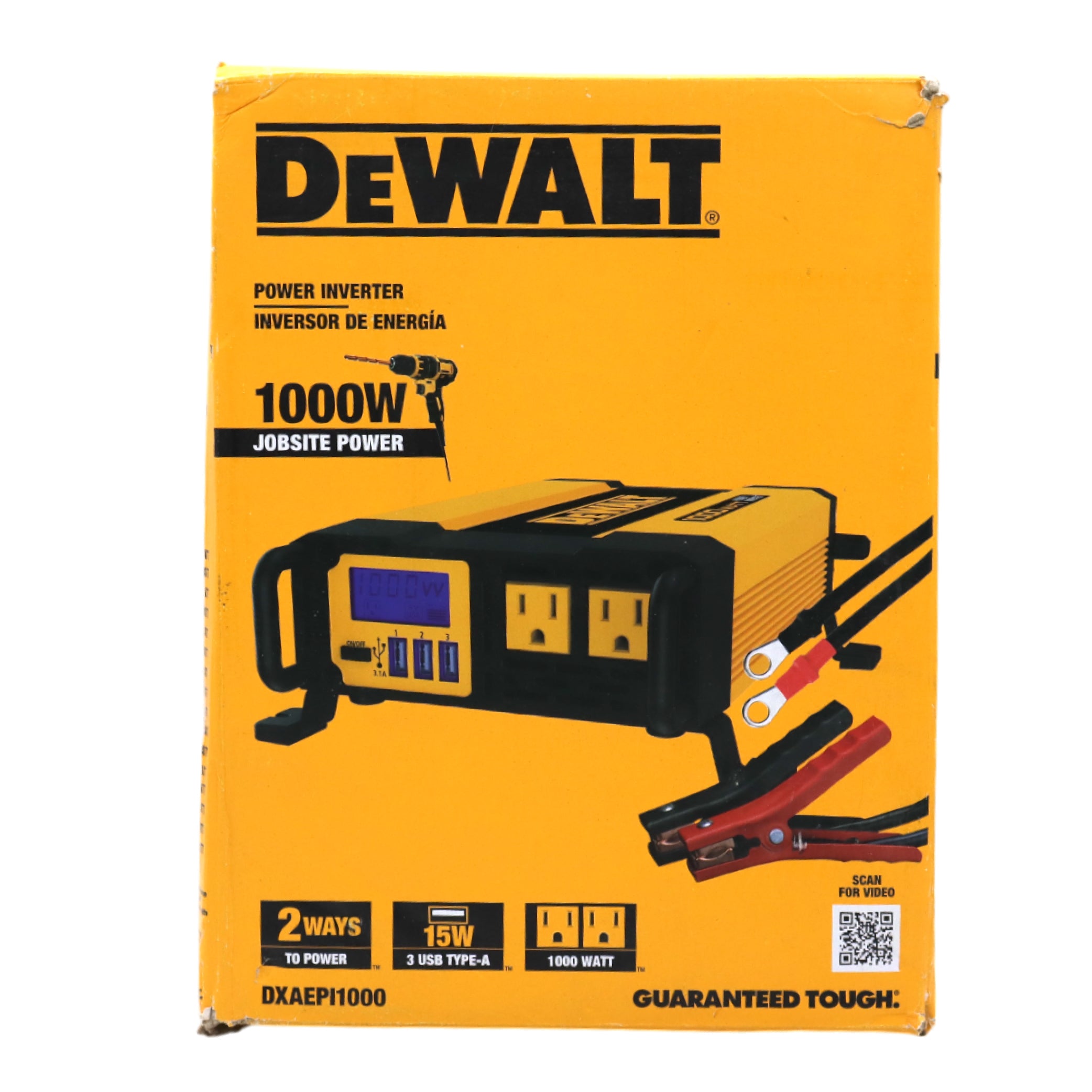 DEWALT DXAEPI1000 Power Inverter 1000W Car Converter with LCD Display: Dual 120V AC Outlets, 3.1A USB Ports, Battery Clamps