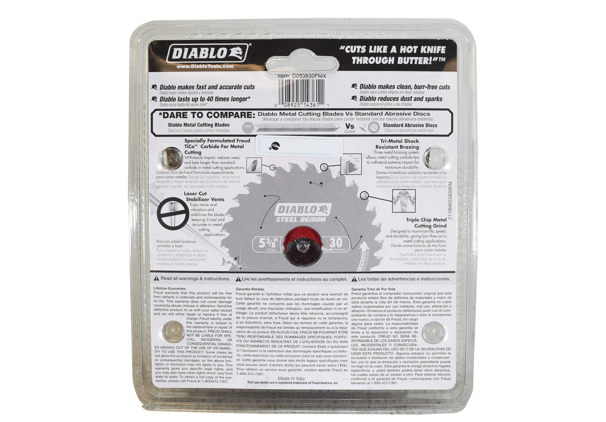 Diablo D053830FMX 5-3/8" x 30-Teeth Steel Demon Carbide Saw Blade for Medium Metal