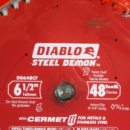 Diablo D0648CFX 6.5" 48 Teeth Steel Demon Ferrous Circular Saw Blade