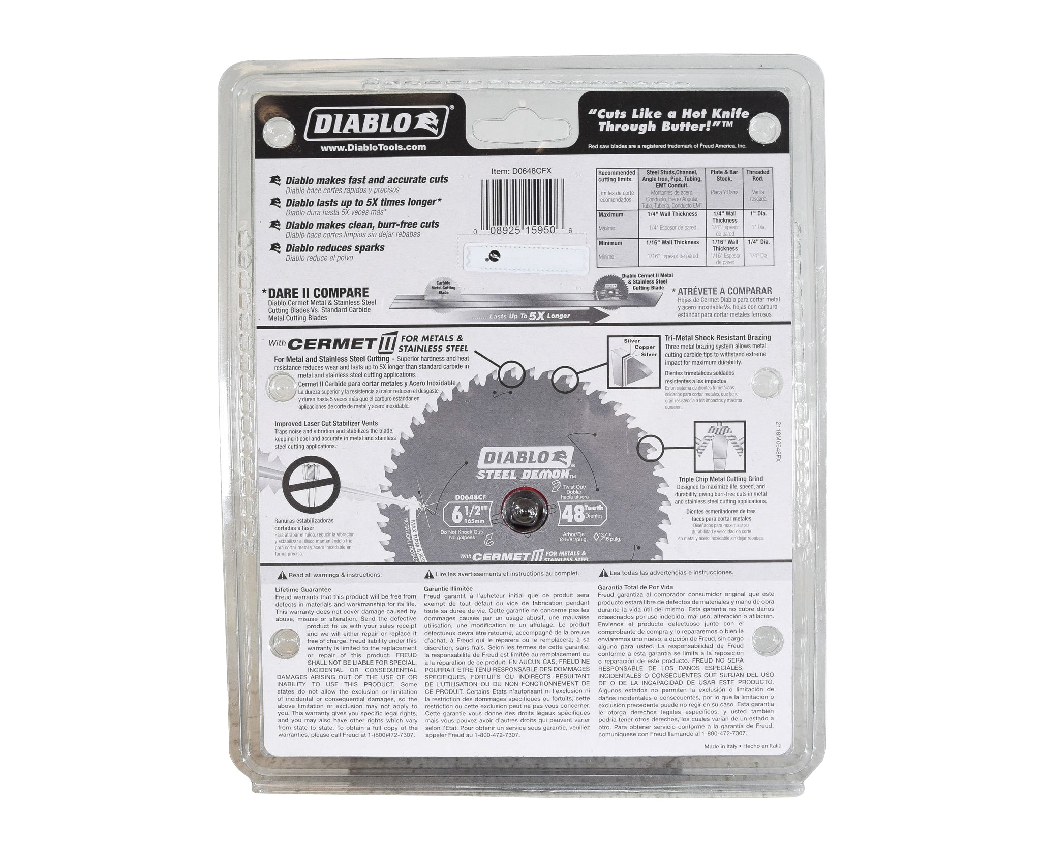 Diablo D0648CFX 6.5" 48 Teeth Steel Demon Ferrous Circular Saw Blade