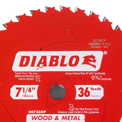 Diablo D0736GPA 7-1/4" x 36-Teeth Carbide Saw Blade for Wood and Metal