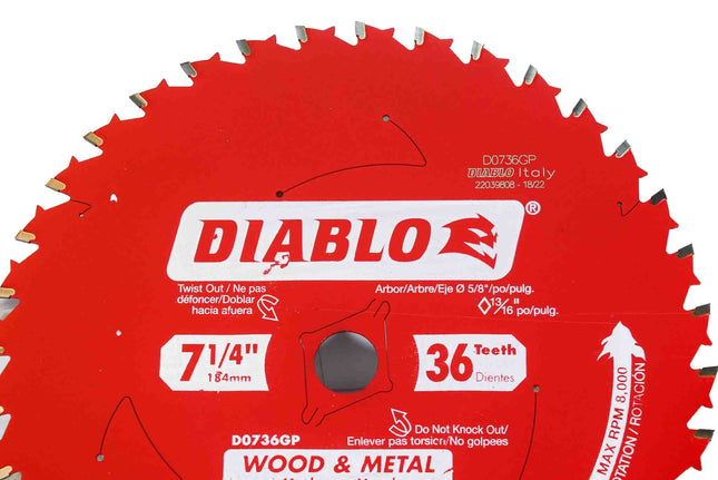 Diablo D0736GPA 7-1/4" x 36-Teeth Carbide Saw Blade for Wood and Metal