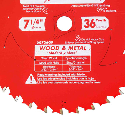 Diablo D0736GPA 7-1/4" x 36-Teeth Carbide Saw Blade for Wood and Metal