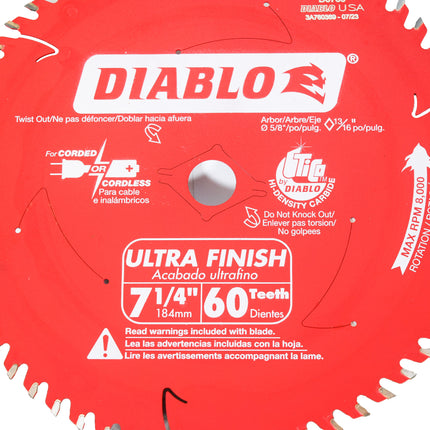 Diablo D0760A 7-1/4" x 60-Teeth Ultra Finish Carbide Saw Blade for Wood