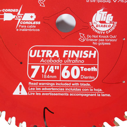 Diablo D0760A 7-1/4" x 60-Teeth Ultra Finish Carbide Saw Blade for Wood
