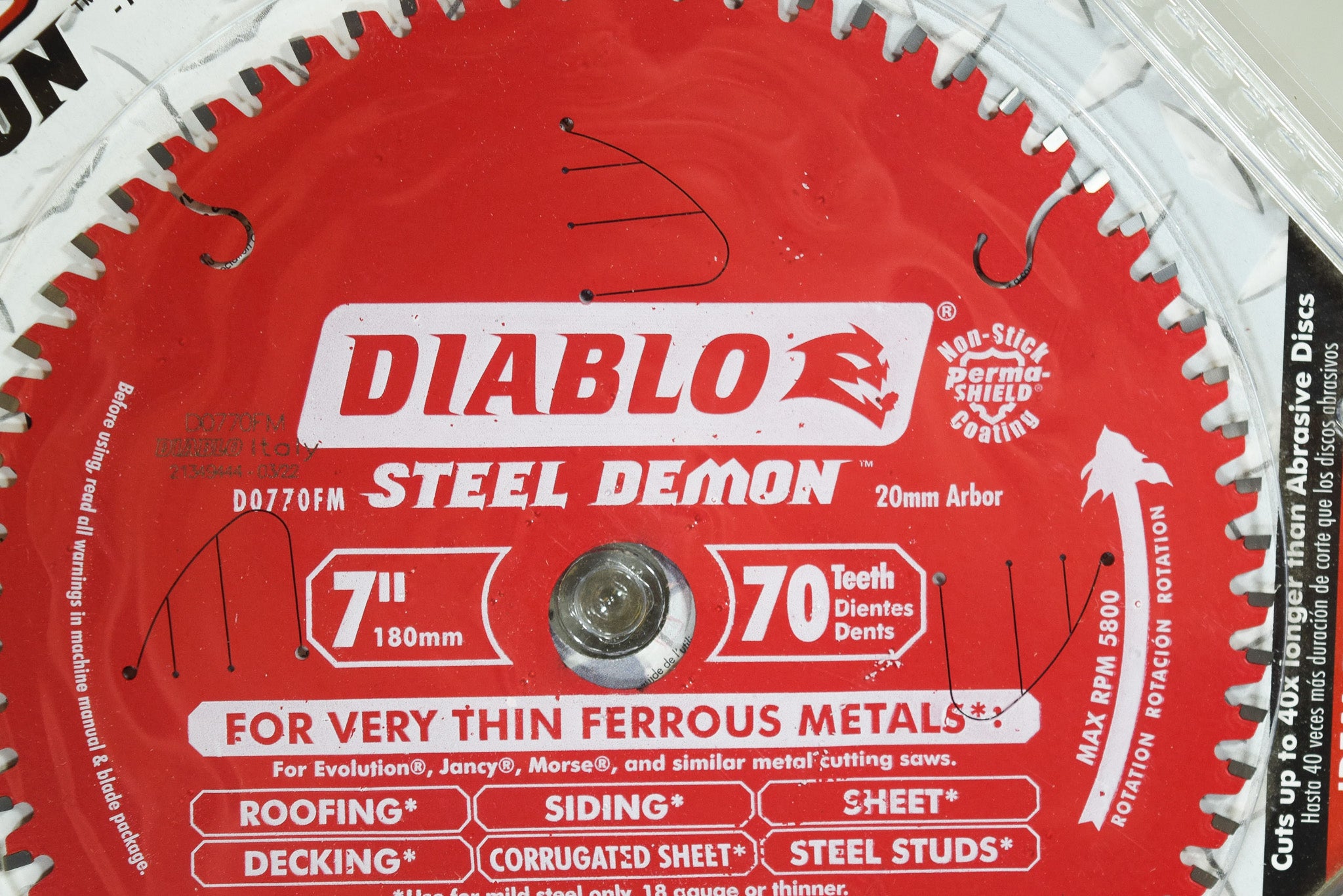 Diablo D0770FM 7 1/4" 70 Tooth 20mm Arbor Metal Cutting Circular Saw Blade