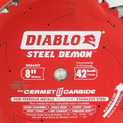 Diablo D0842CF 8" x 42-Teeth Steel Demon Cermet II Saw Blade for Thick Metal