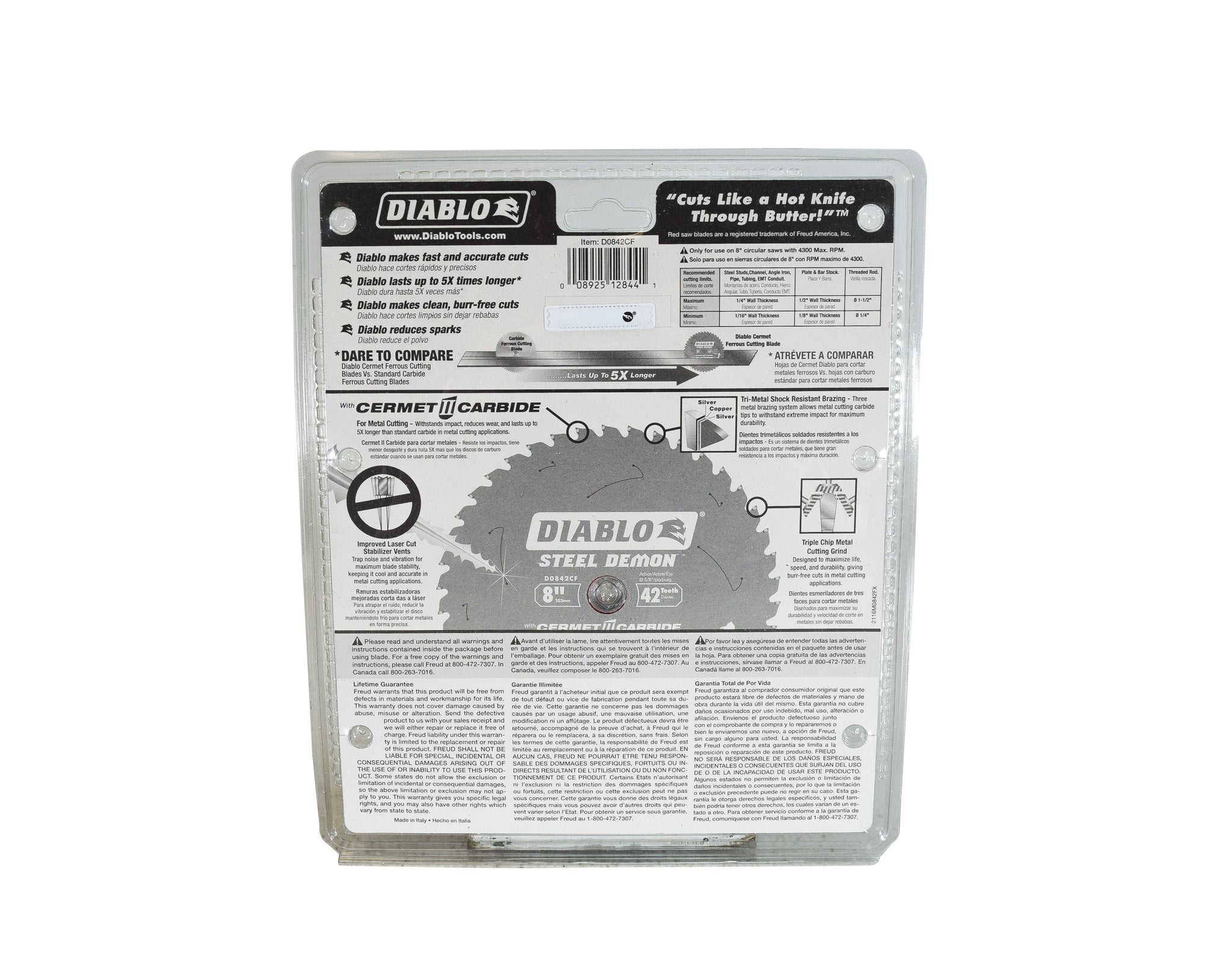 Diablo D0842CF 8" x 42-Teeth Steel Demon Cermet II Saw Blade for Thick Metal