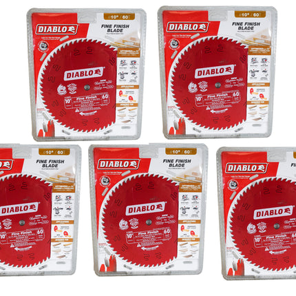 Diablo D1060X 10" x 60-Teeth Fine Finish Saw Blade for Wood (5 Pack)