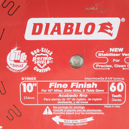 Diablo D1060X 10" x 60-Teeth Fine Finish Saw Blade for Wood (5 Pack)