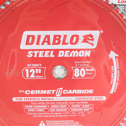 Diablo D1280CF 12" x 80-Teeth Steel Demon Cermet II Saw Blade for Thin Metal