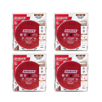 Diablo D1280X 12" x 80-Teeth Fine Finish Saw Blade for Wood (4 Pack)