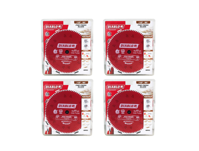 Diablo D1280X 12" x 80-Teeth Fine Finish Saw Blade for Wood (4 Pack)
