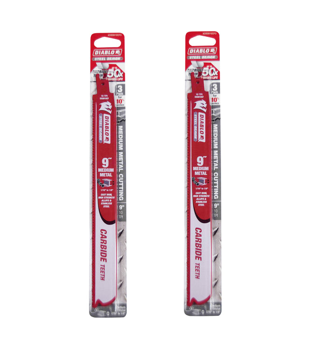 Diablo DS0910CF3 9" 10 TPI Steel Demon Carbide Teeth Reciprocating Saw Blades for Medium Metal 2x (3-Pack) 6 blades