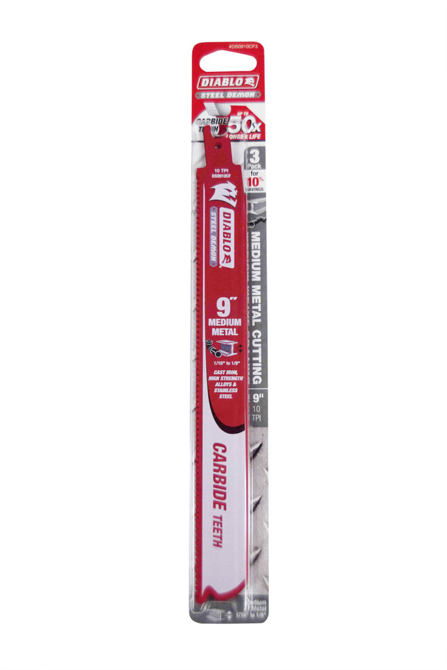 Diablo DS0910CF3 9" 10 TPI Steel Demon Carbide Teeth Reciprocating Saw Blades for Medium Metal 2x (3-Pack) 6 blades