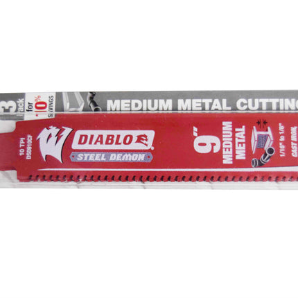 Diablo DS0910CF3 9" 10 TPI Steel Demon Carbide Teeth Reciprocating Saw Blades for Medium Metal 2x (3-Pack) 6 blades