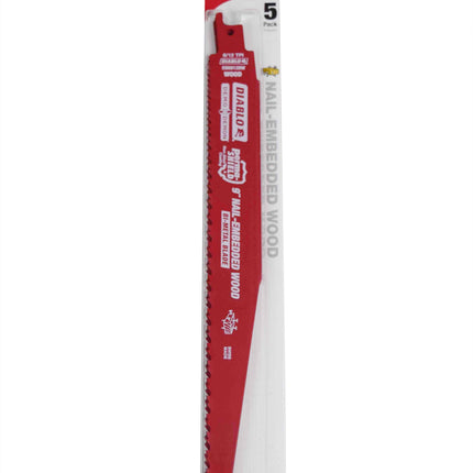 Diablo DS0912BW5 9" 4/6TPI Bi-Metal Reciprocating Saw Blades for Nail-Embedded Wood (5-Pack)
