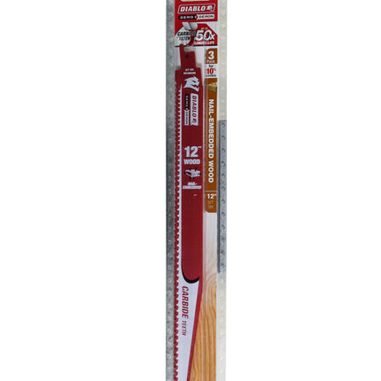 Diablo DS1206CWS3 12" 5/7TPI Demo Demon Carbide Teeth Reciprocating Saw Blades for Nail-Embedded Wood (3-Pack)
