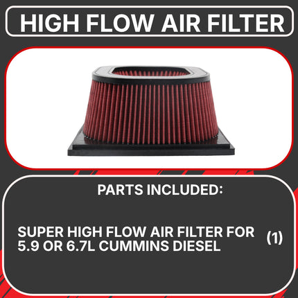 Diesel Power Source Super High Flow Air Filter for Dodge Ram 2003-07 5.9 Cummins (3rd Gen) 2007-09 6.7 Cummins (3rd Gen) 2010-18 6.7 Cummins (4th Gen)  Diesel Engine - Premium Performance Replacement