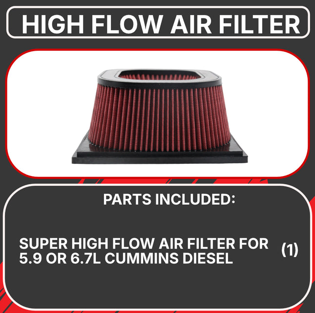 Diesel Power Source Super High Flow Air Filter for Dodge Ram 2003-07 5.9 Cummins (3rd Gen) 2007-09 6.7 Cummins (3rd Gen) 2010-18 6.7 Cummins (4th Gen)  Diesel Engine - Premium Performance Replacement