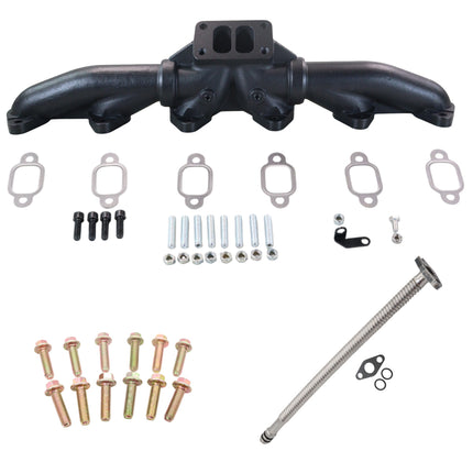 Diesel Power Source Complete T3 Turbo Bundle: 3-Pc Exhaust Manifold + Spin-Lock Bolts + Oil Drain Tube – 1988-1998 Dodge Ram 5.9L 12V Cummins – Direct Fit Performance Kit for Faster Spool & Lower EGTs