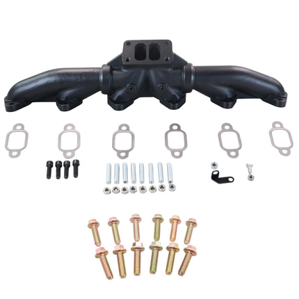 Diesel Power Source T3 Exhaust Manifold + 12V Spin-Lock Bolt Kit Bundle – 1988-98 Dodge Ram 5.9L 12V Cummins Direct Fit 3-Piece Performance Upgrade – Faster Spool Lower EGTs Leak-Proof Serrated Bolts