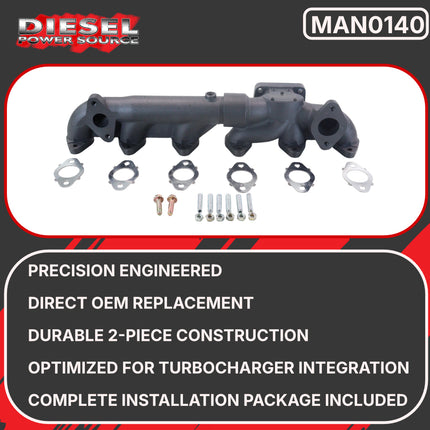 Diesel Power Source Complete Manifold Kit: Cast Iron Exhaust Manifold + Multi-Layer Gaskets – 2007-2018 Dodge Ram 6.7L Cummins – Direct Fit High Flow Performance Bundle for Lower EGTs