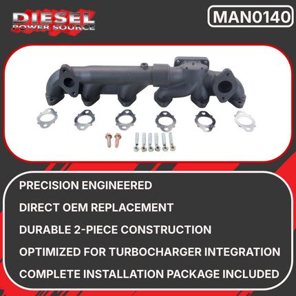 Diesel Power Source T4i Exhaust Manifold 2007-2018 Dodge Ram 6.7L Cummins Turbo High Flow Cast Iron Direct Bolt-On Replacement Faster Spool Performance Upgrade OEM 5135789AB 5135789AC 5135789AD