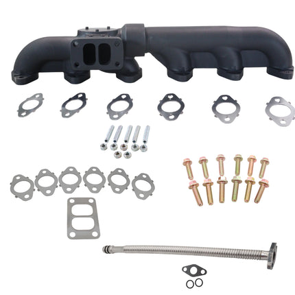 Diesel Power Source Complete T3 Turbo Bundle: 2-Pc Exhaust Manifold + Gaskets + Spin-Lock Bolts + Oil Drain Tube – 2003-2007 Dodge Ram 5.9L 24V Cummins – Direct Fit Performance Kit