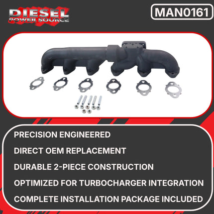 Diesel Power Source Complete T3 Manifold Kit: 2-Pc Exhaust Manifold + Multi-Layer Gaskets + Spin-Lock Bolts – 2003-2007 Dodge Ram 5.9L 24V Cummins – Direct Fit Performance Bundle