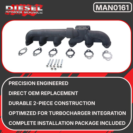 Diesel Power Source 2-Piece T3 Exhaust Manifold 2003-2007 Dodge Ram 5.9L Cummins High Flow Performance Lower EGTs Direct Bolt-On (OEM 5135788AB, 5135788AC, 4931223)
